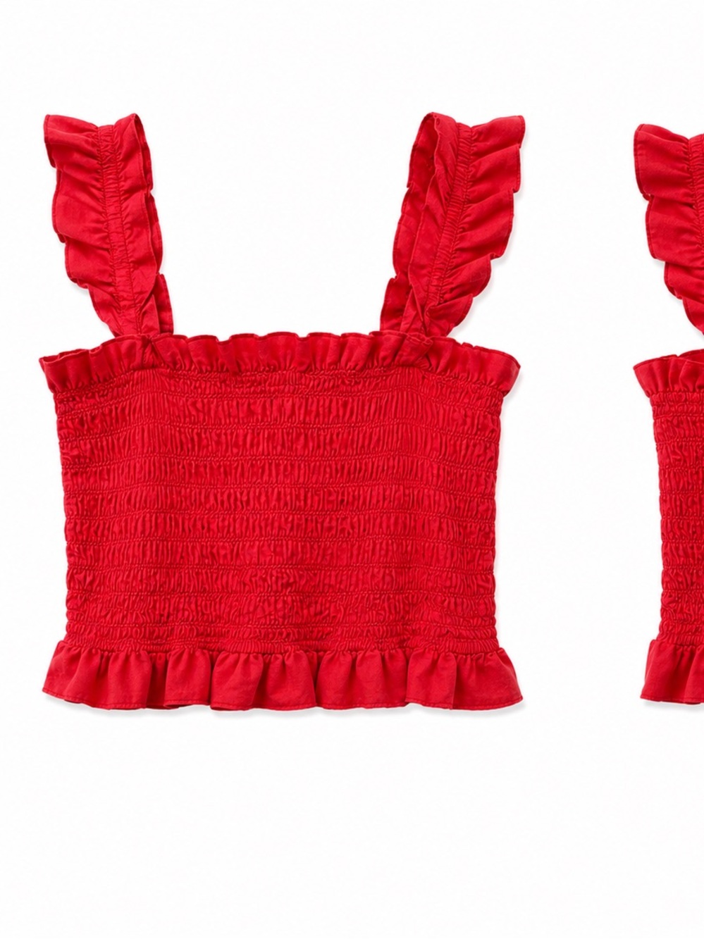 Jopna Red Smocked Crop Top with Bow Back | Size Large | 100% Cotton